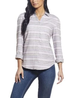 Weatherproof Vintage Womens Striped Flannel Button-Down Top