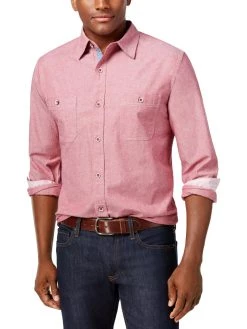 Weatherproof Vintage Mens Cotton Adjustable Cuffs Button-Down Shirt