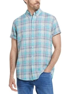 Weatherproof Vintage Mens Linen Collared Button-Down Shirt